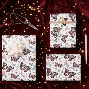 Schmetterlinge Wasserfarbe Korallenrosa Geschenkpapier Set