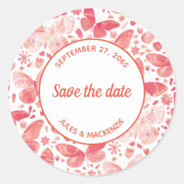 Schmetterlinge Wasserfarbe Korallenrosa Save the D Runder Aufkleber