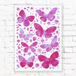 Schmetterlinge Wasserfarbe Magenta Pink Canvas Pri Leinwanddruck