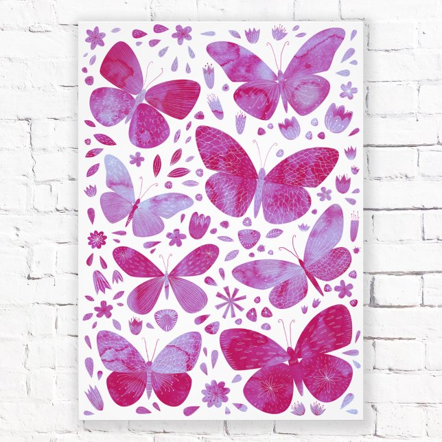 Schmetterlinge Wasserfarbe Magenta Rosa Foto druck (Magenta pink butterfly watercolor photo print)