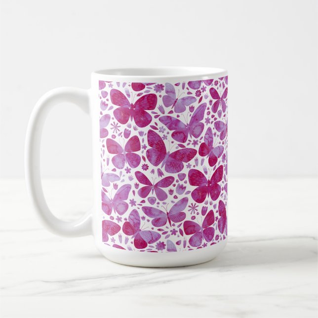 Schmetterlinge Wasserfarbe Magenta Rosa Kaffeetasse (Links)