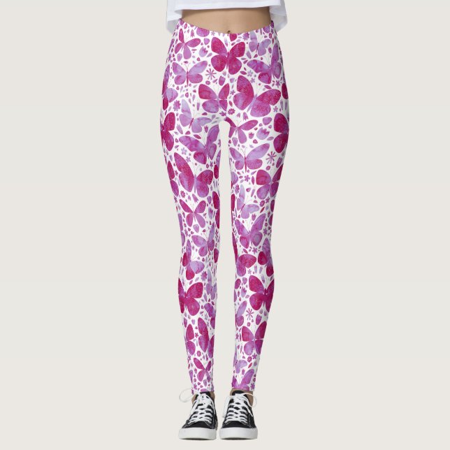 Schmetterlinge Wasserfarbe Magenta Rosa Leggings (Vorderseite)