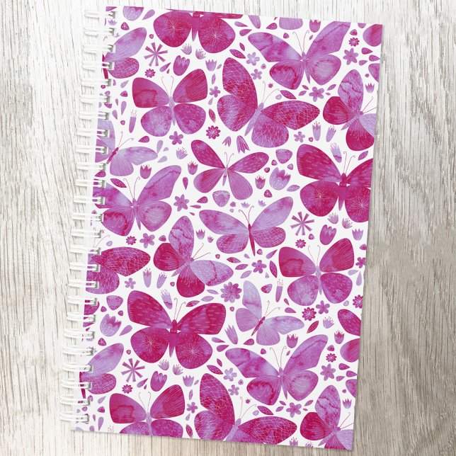 Schmetterlinge Wasserfarbe Magenta Rosa Planer (Magenta hot pink watercolor butterfly pattern planner)
