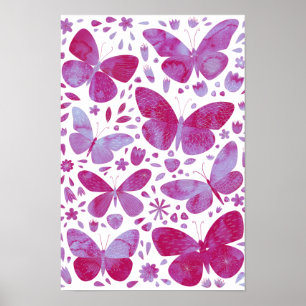 Schmetterlinge Wasserfarbe Magenta Rosa Poster