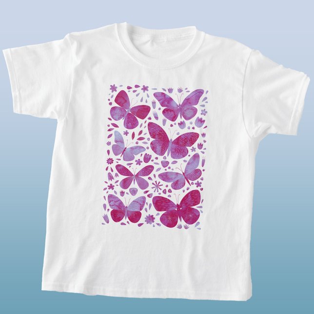 Schmetterlinge Wasserfarbe Magenta Rosa T-Shirt (Magenta pink watercolor butterfly t-shirt)