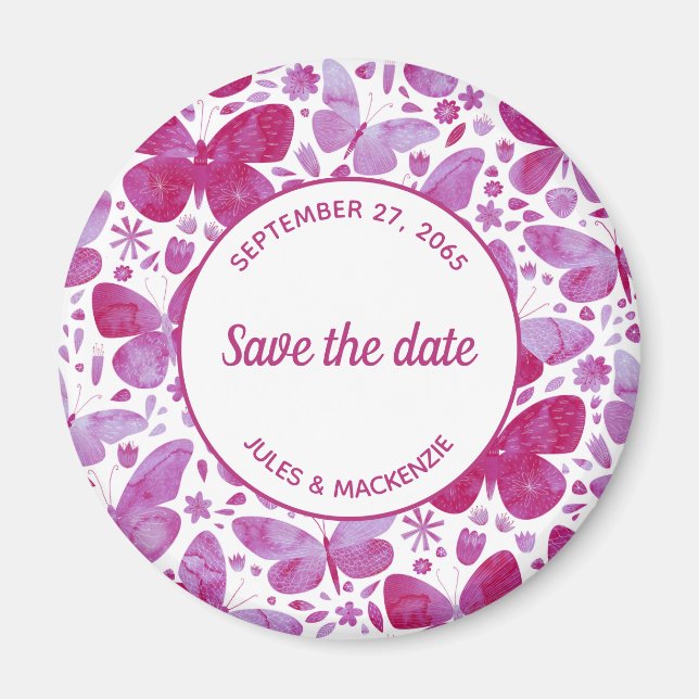 Schmetterlinge Wasserfarbe Magenta Save the Date r Magnet (Vorne)