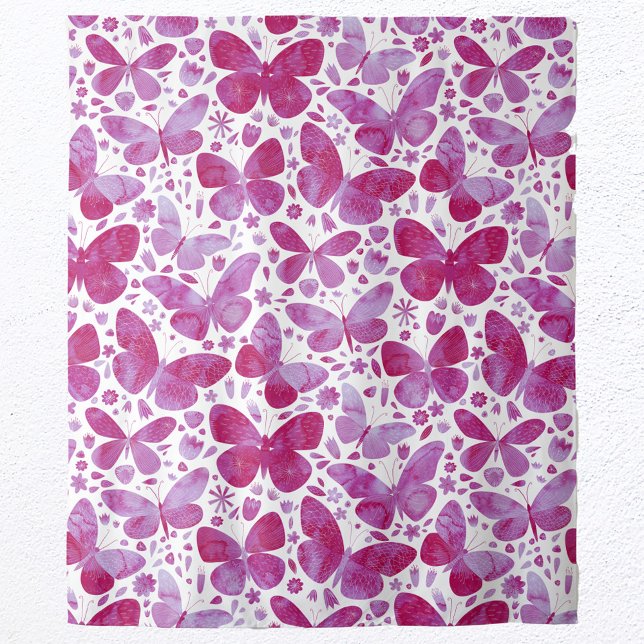 Schmetterlinge Wasserfarben-Muster rosa Wandteppich (Magenta pink and white modern watercolor butterfly pattern wall tapestry)
