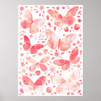 Schmetterlinge Wasserfarbenkoralle Pink Poster