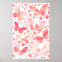 Schmetterlinge Wasserfarbenkoralle Pink Poster