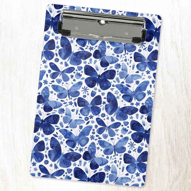 Schmetterlinge Wasserfarbmuster Blau Mini Klemmbrett (Blue watercolor butterfly pattern mini clipboard)
