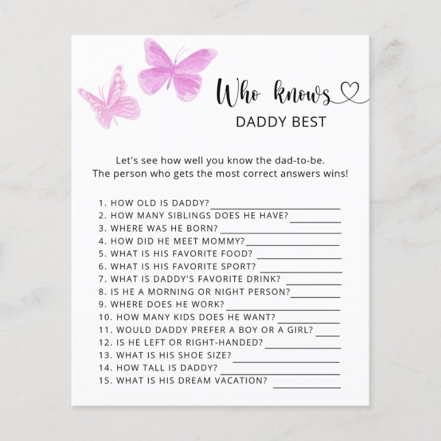 Schmetterlinge - Wer kennt DADDY bestes Spiel (Vorderseite)