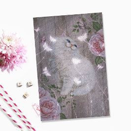 Schmetterlinge White Kitty Cat Floral Decoupage Seidenpapier