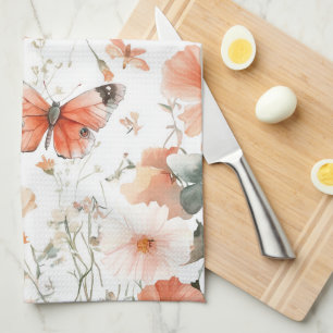 Schmetterlinge Wildblumen Wasserfarbe Elegant Geschirrtuch