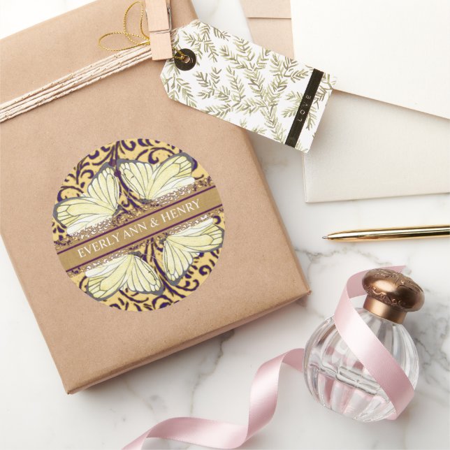 Schmetterlinge wirbelfarbene, beige grüne Erdtöne Runder Aufkleber (Schenken)