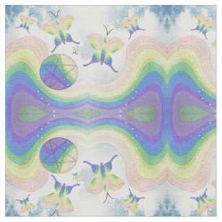 Schmetterlinge, Wolken, Regenbogen und Pentagramme Stoff