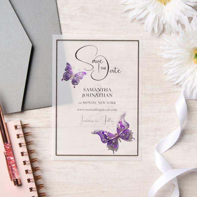 SchmetterlingJuwel lila Silber Save the Date (Hochzeit)