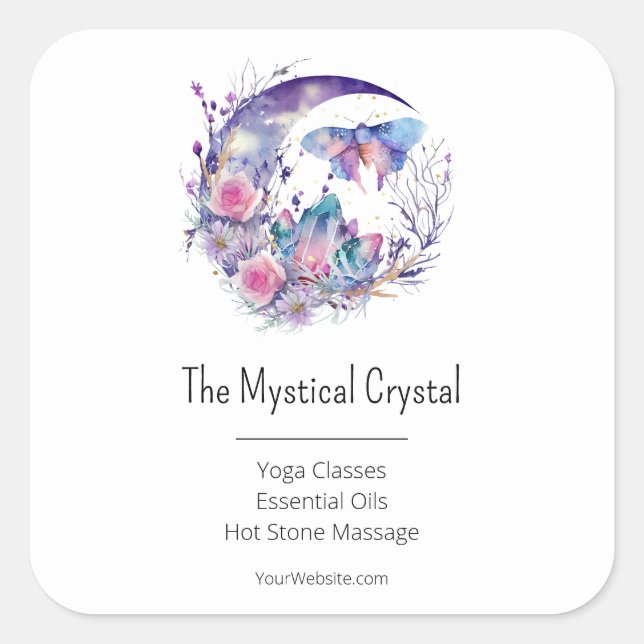 Schmetterlingkristalle Crescent Moon Blume Spiritu Quadratischer Aufkleber (Vorderseite)