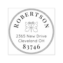 Schmetterlinglogo und Seilrücken, einfache Schrift Permastempel