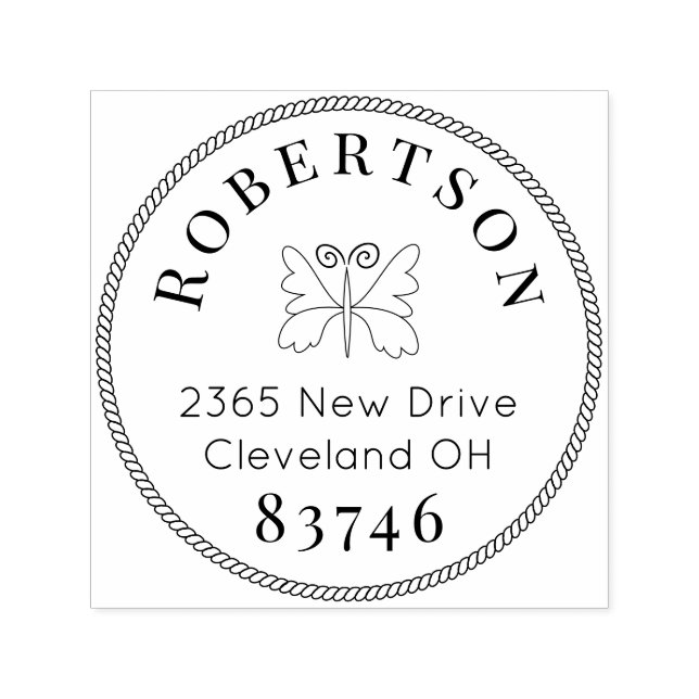 Schmetterlinglogo und Seilrücken, einfache Schrift Permastempel (Design)