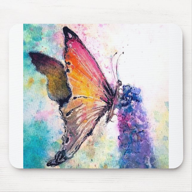 Schmetterlings-Aquarell Mousepad (Vorne)