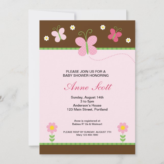 Schmetterlings-Babyparty-Einladung Einladung (Vorderseite)