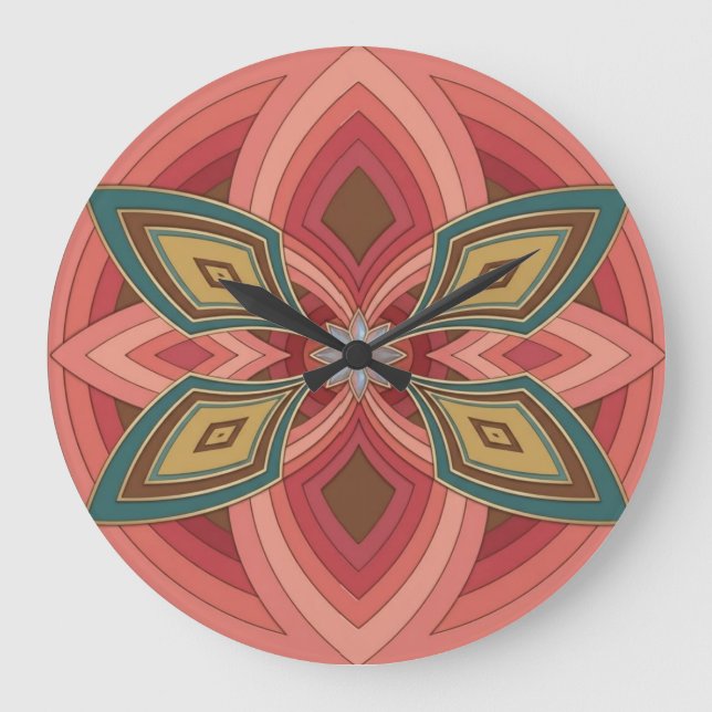 Schmetterlings-Blumen-Mandala Große Wanduhr (Vorderseite)