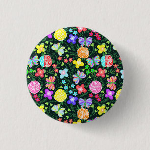 Schmetterlings-Blumen-Regenbogen Button