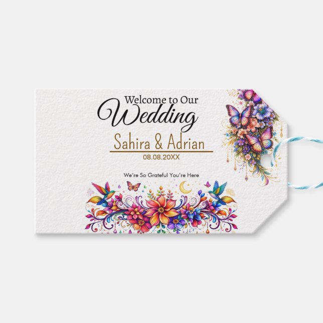 Schmetterlings-Blumengeschenktasche - Individualis Geschenkanhänger (Vorderseite (Horizontal))