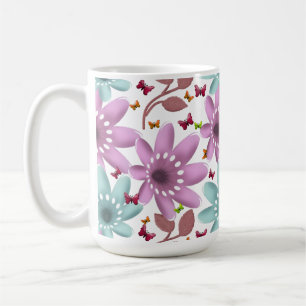 Schmetterlings-Blumenmuster nahtlos Rosa und Min Kaffeetasse
