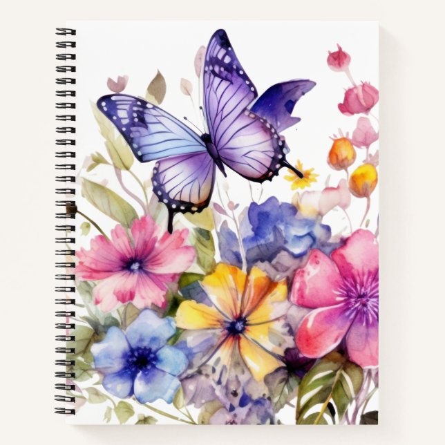 Schmetterlings-Blumenmuster Notizbuch (Vorderseite)