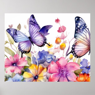 Schmetterlings-Blumenmuster Poster
