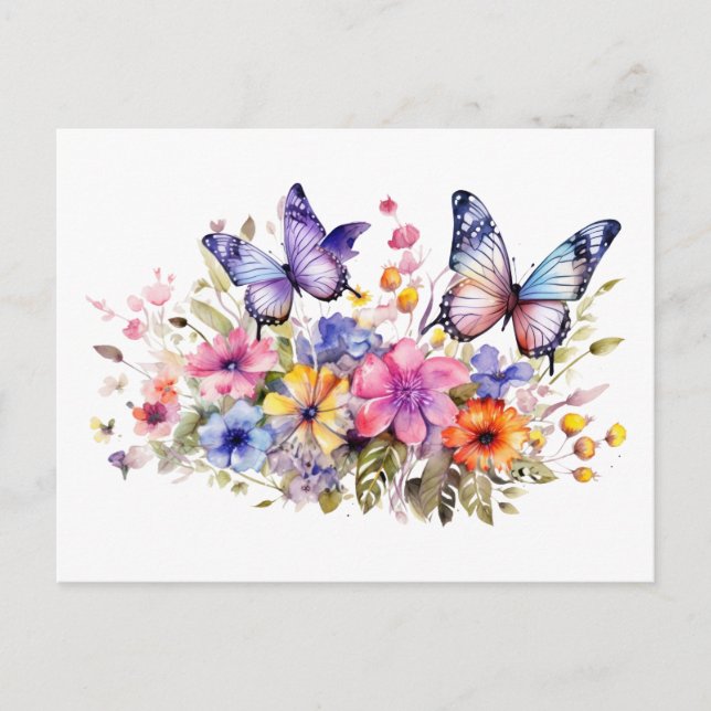 Schmetterlings-Blumenmuster Postkarte (Vorderseite)