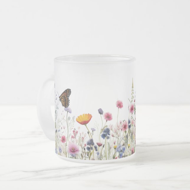 Schmetterlings-Botanischer-Garten-Blumenmuster Mattglastasse (Vorderseite Links)