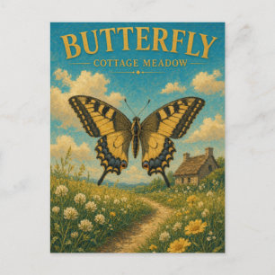 Schmetterlings Cottage Wiese Watercolor GeoSaga Postkarte