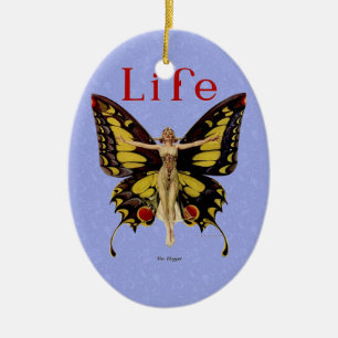 Schmetterlings-Fliegende-Frau-Illustration Keramikornament