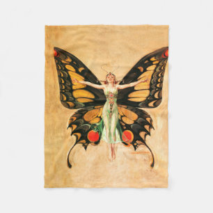 Schmetterlings-Frau-Illustration im Stil der Flapp Fleecedecke