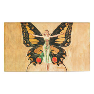 Schmetterlings-Frau-Illustration im Stil der Flapp Namenschild