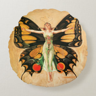 Schmetterlings-Frau-Illustration im Stil der Flapp Rundes Kissen