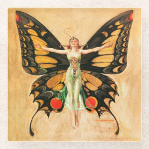 Schmetterlings-Frauen-Illustration von Leyendecker Glasuntersetzer
