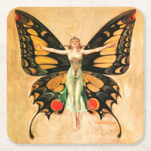 Schmetterlings-Frauen-Illustration von Leyendecker Rechteckiger Pappuntersetzer
