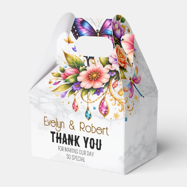 Schmetterlings-Geschenkbox mit Blumen – Benutzerde Geschenkschachtel (Vorderseite)