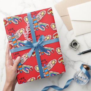 Schmetterlings-Geschenkpapier Rot Liebes Geschenkpapier
