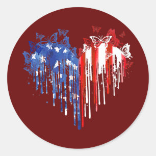 Schmetterlings-Herz-Amerikanische-Flagge 4. Juli Runder Aufkleber