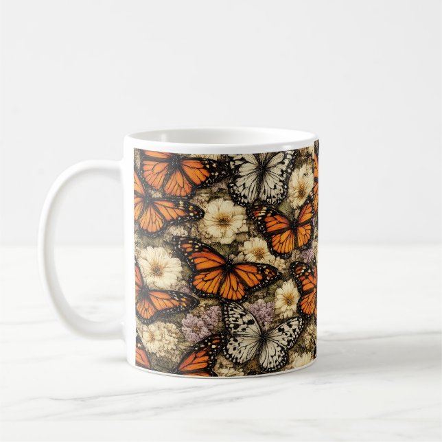Schmetterlings-Kaffeetasse mit botanischem Muster Kaffeetasse (Links)