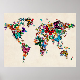 Schmetterlings-Karte der Welt Poster