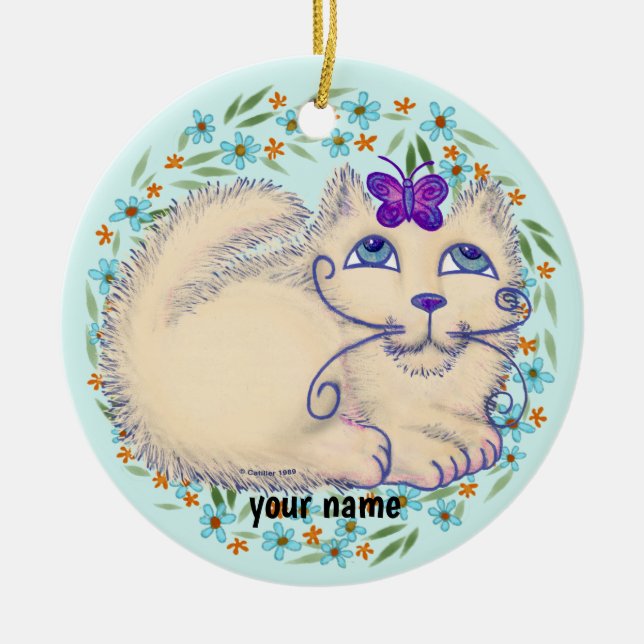 Schmetterlings-Katzenschmuck Keramik Ornament (Vorne)