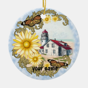Schmetterlings-Leuchtturm Keramik Ornament