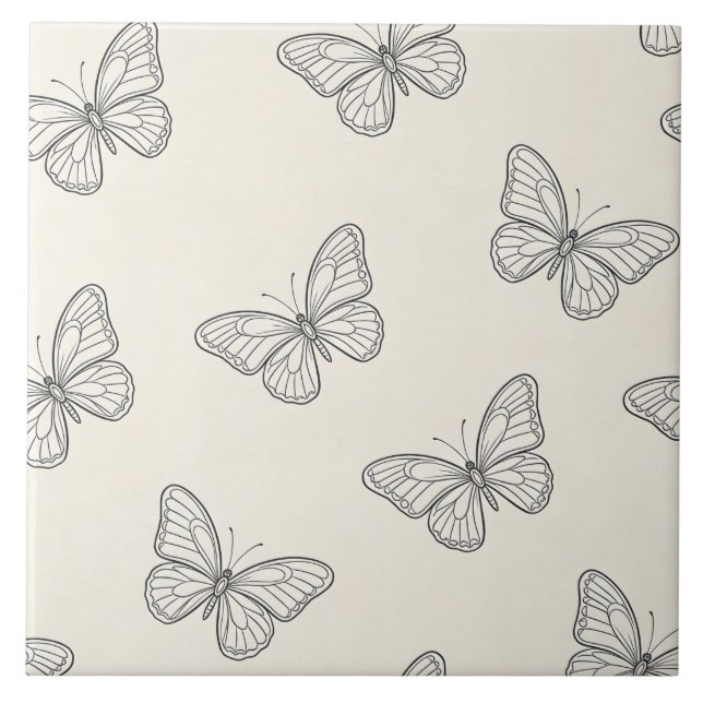 Schmetterlings-Linienkunst-Muster Fliese (Vorderseite)
