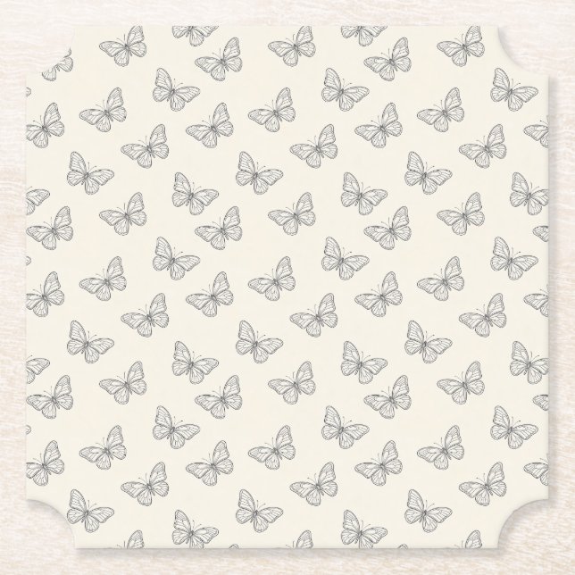Schmetterlings-Linienkunst-Muster Untersetzer (Vorderseite)