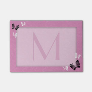 Schmetterlings-Monogramm auf Rosa Post-it Klebezettel